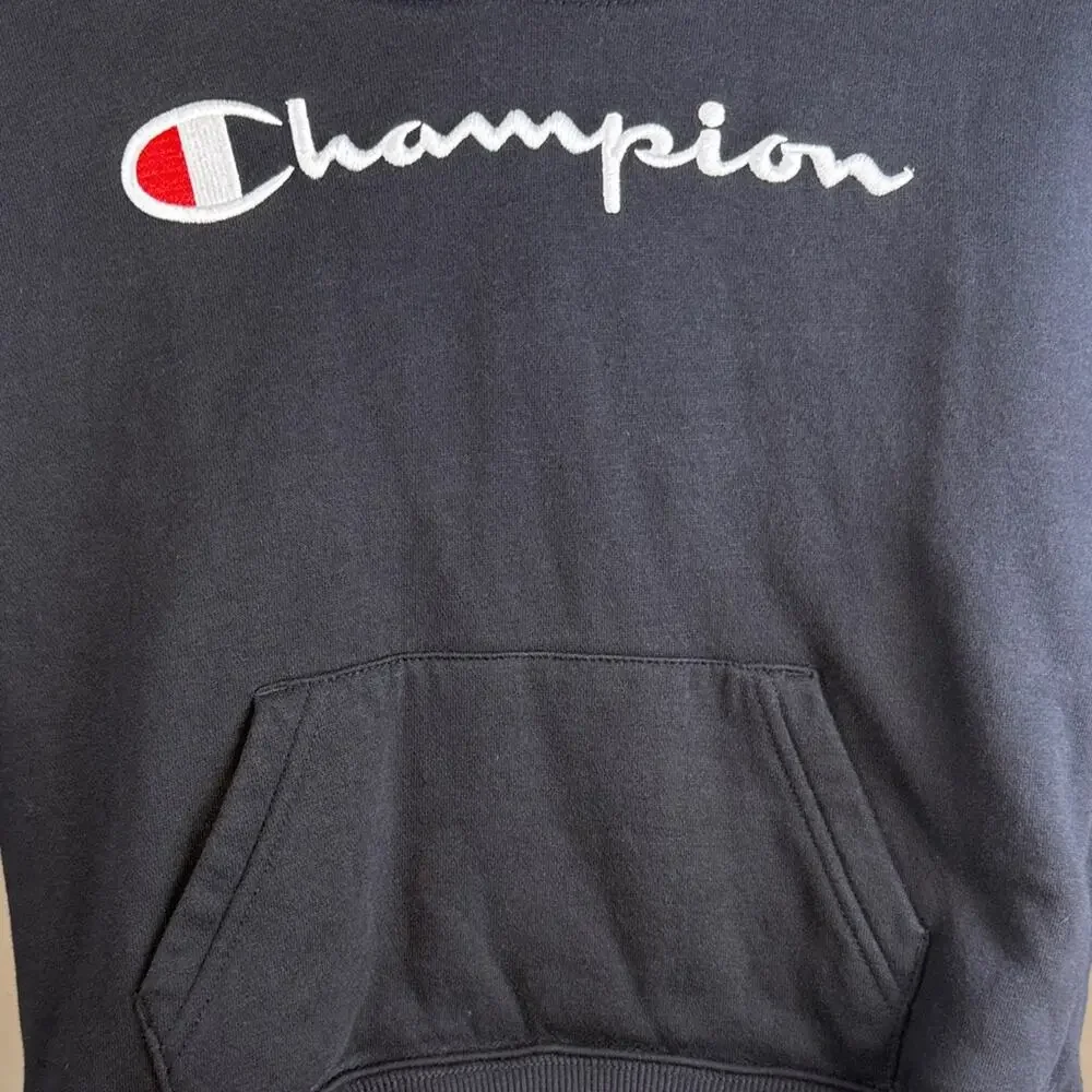 Champion Black Unisex Pullover Embroidered Logo Kids Hoodie size 6